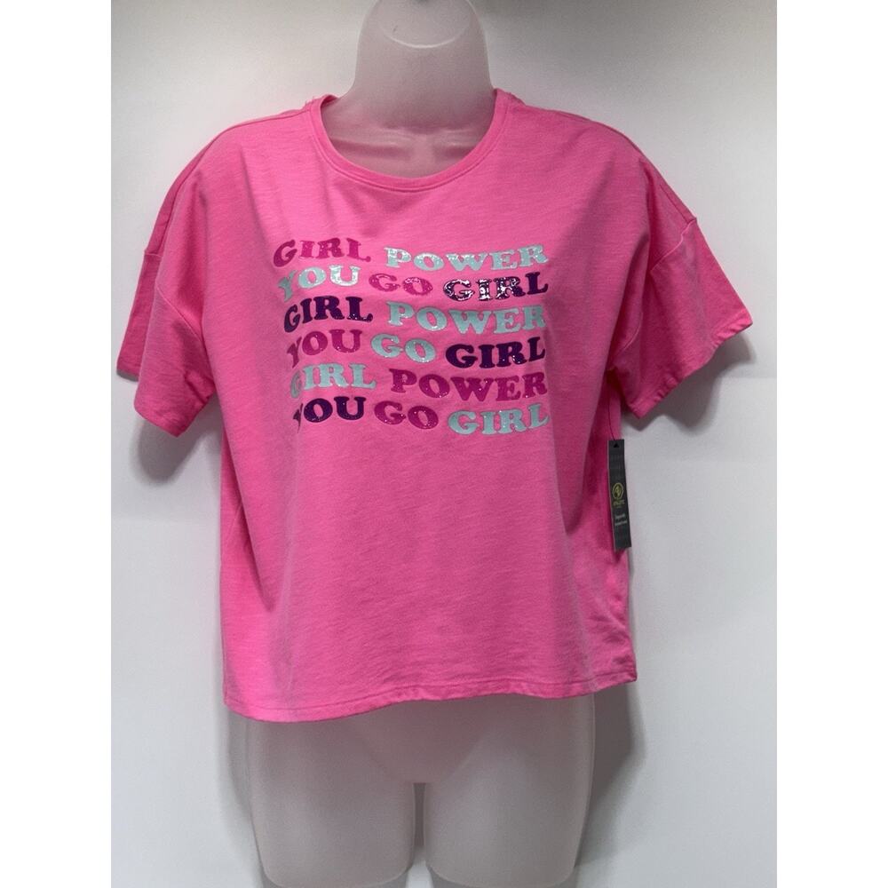 Athletic Girl Power Short Sleeve Pink Crop Top Girls Plus Size XXL NWT